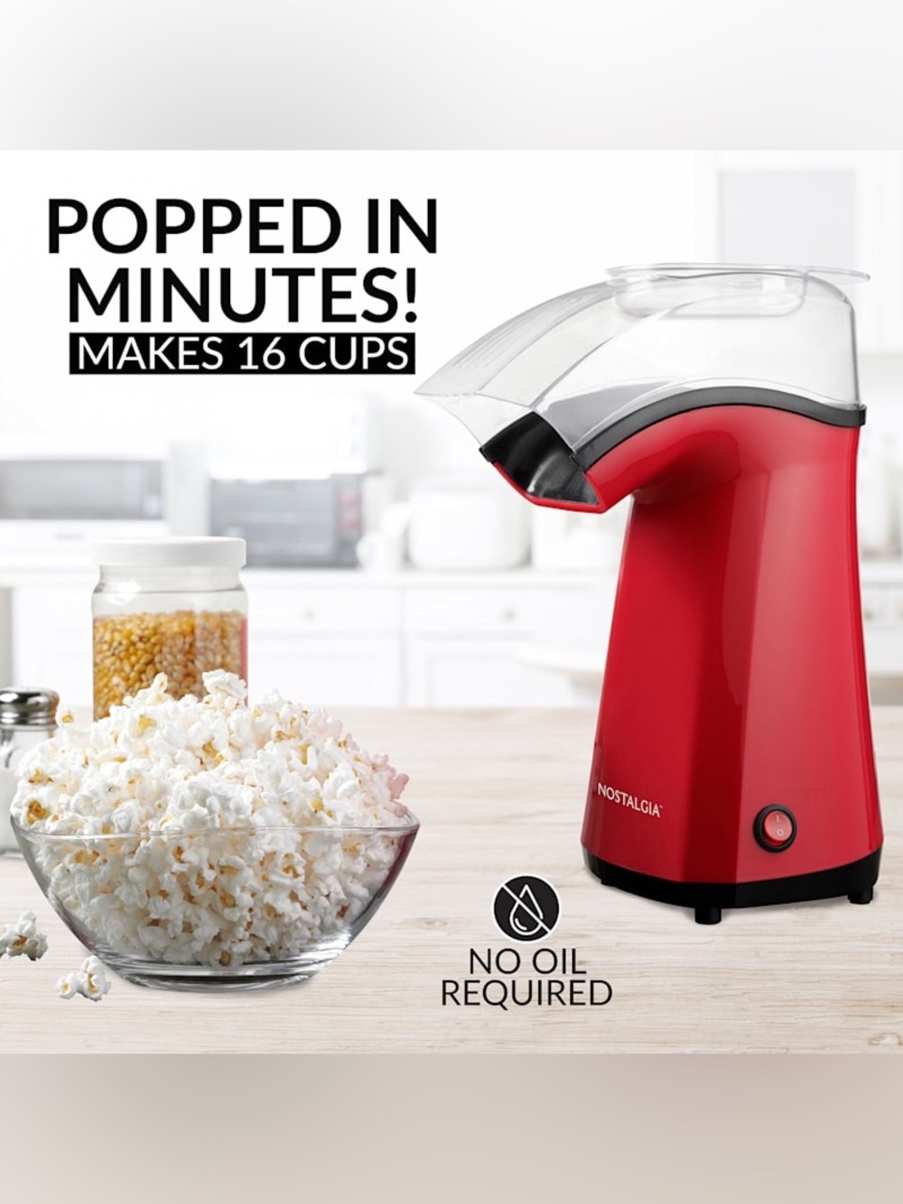 New- Nostalgia Red No Oil 16 Cup Popcorn Maker